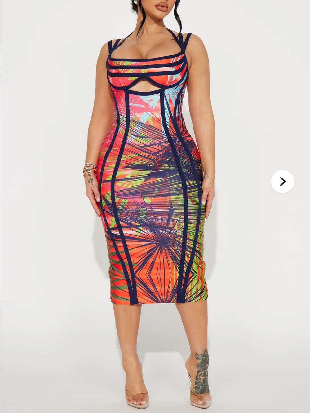 Fashion Nova Multicolor Tropical Print Strappy Midi Dress